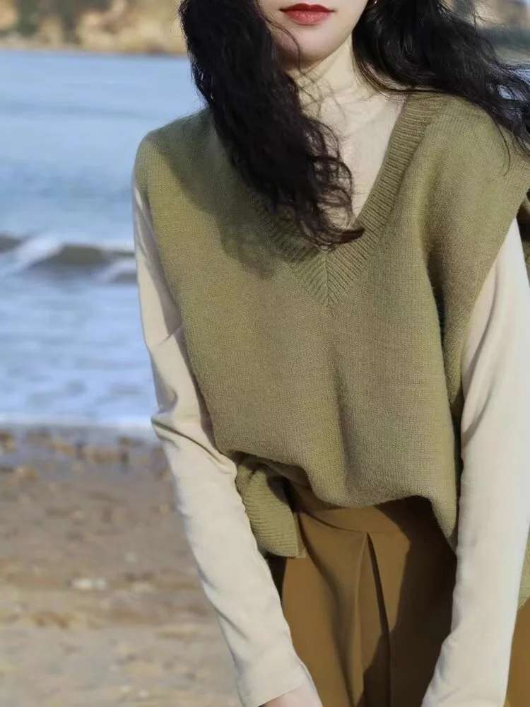 

Женский вязаный жилет с V-образным вырезом, свободный осенний новый дизайн, многослойный повседневный свитер Faion, жилет для поездок на работу