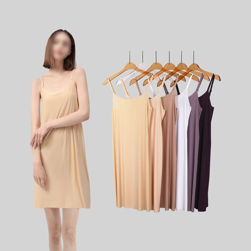 Women Elastic Silky Underdress Spaghetti Strap Dress Slips Summer Ultra-thin Seamless Nightdress Soft Short Petticoat Underskirt