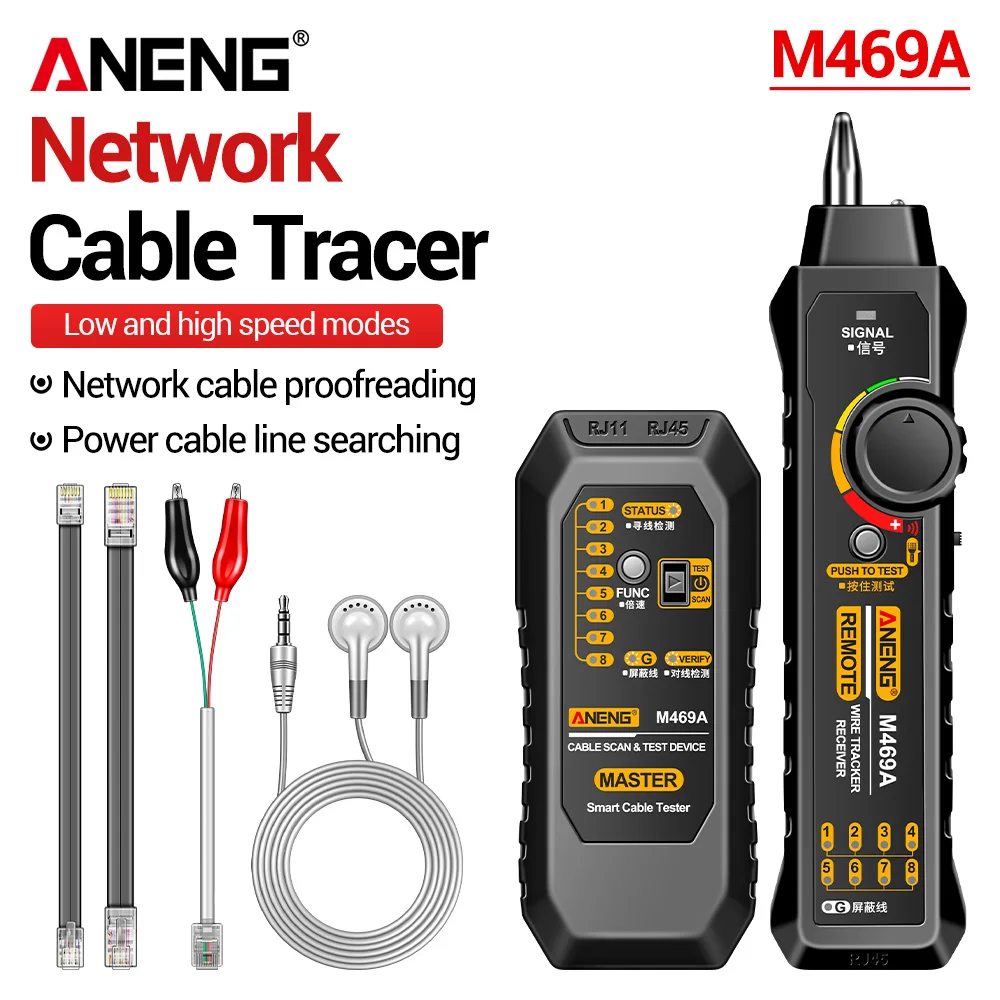 Localizador de Cabos de Rede ANENG M469A com Interface RJ11/RJ45, Testador de Cabos LAN, Ferramentas de Reparo de Fios