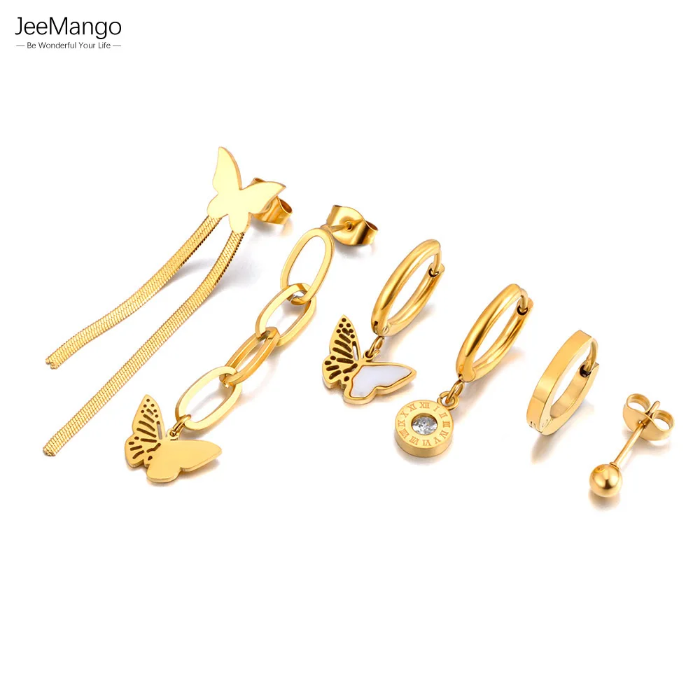 

JeeMango 316L Stainless Steel Rhinestone Butterfly Animal Earrings Jewelry 3Pair/Set CZ Crystal Party Earrings For Women JE24149