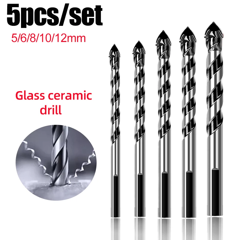 

5 шт. набор сверл для сверления отверстий в стеклянной плитке, стены, бетона, 5-12 мм, набор сверл, инструменты, крестообразные сверла из твердого сплава