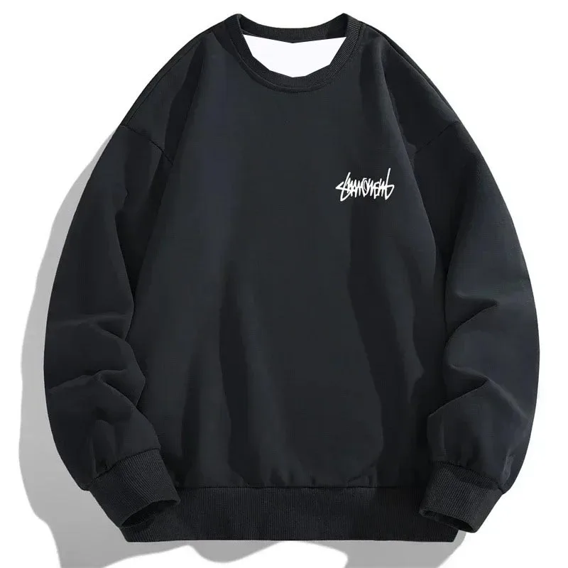 بلوزات غير رسمية جديدة للرجال لخريف وشتاء 2025 Harajuku ملابس الشارع الشهير فضفاضة برقبة دائرية بلوفر بقلنسوة