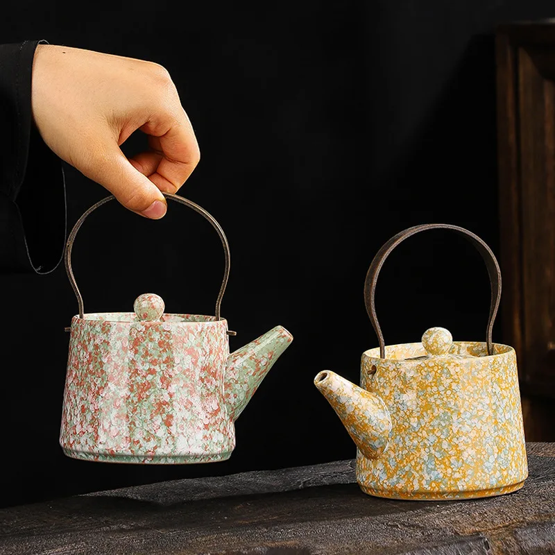 

Ceramic Teapot with Side Handle Retro Japanese Style Kungfu Xishi Glaze Home Brewing Tea Set