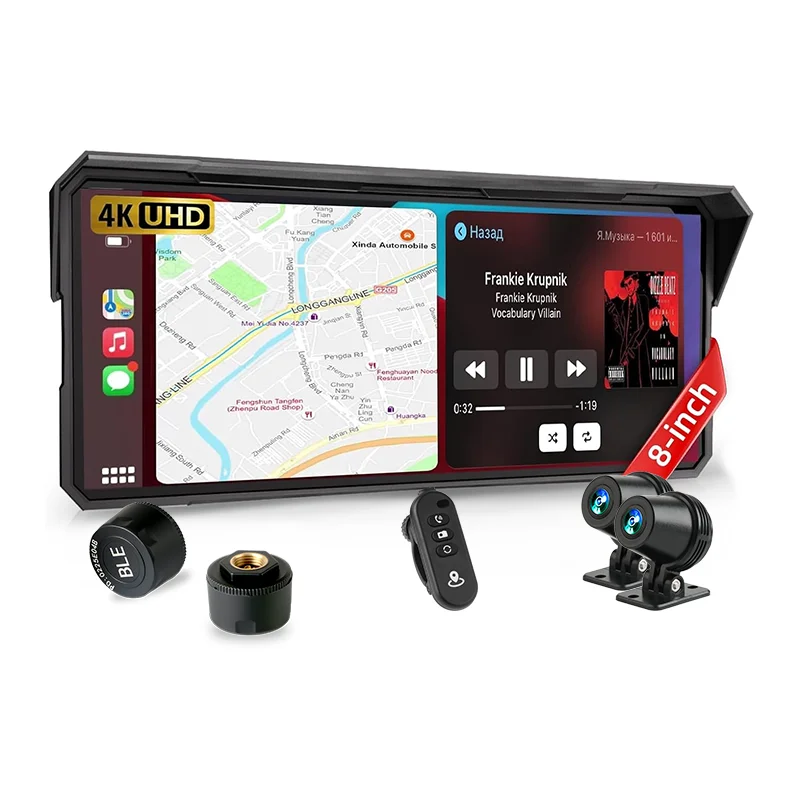 Srnubi 8,1 inch motorfietsscherm Draadloos Carplay Android Auto Ondersteunt IP67 waterdichte hoofdeenheid voor motorfietsaccessoires - afbeelding 2