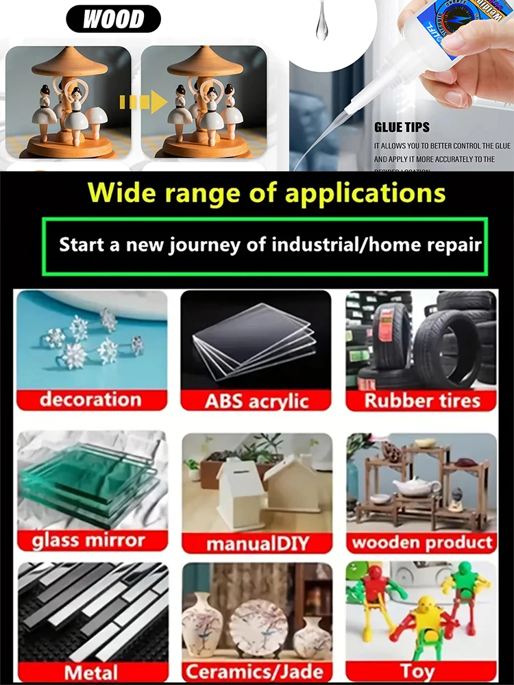 LOOLIFL50g Colle Super Forte à Haute Résistance, Colle Universelle Transparente Non-Marquante, Adhésif de Réparation Instantané, Colle Rapide et Forte