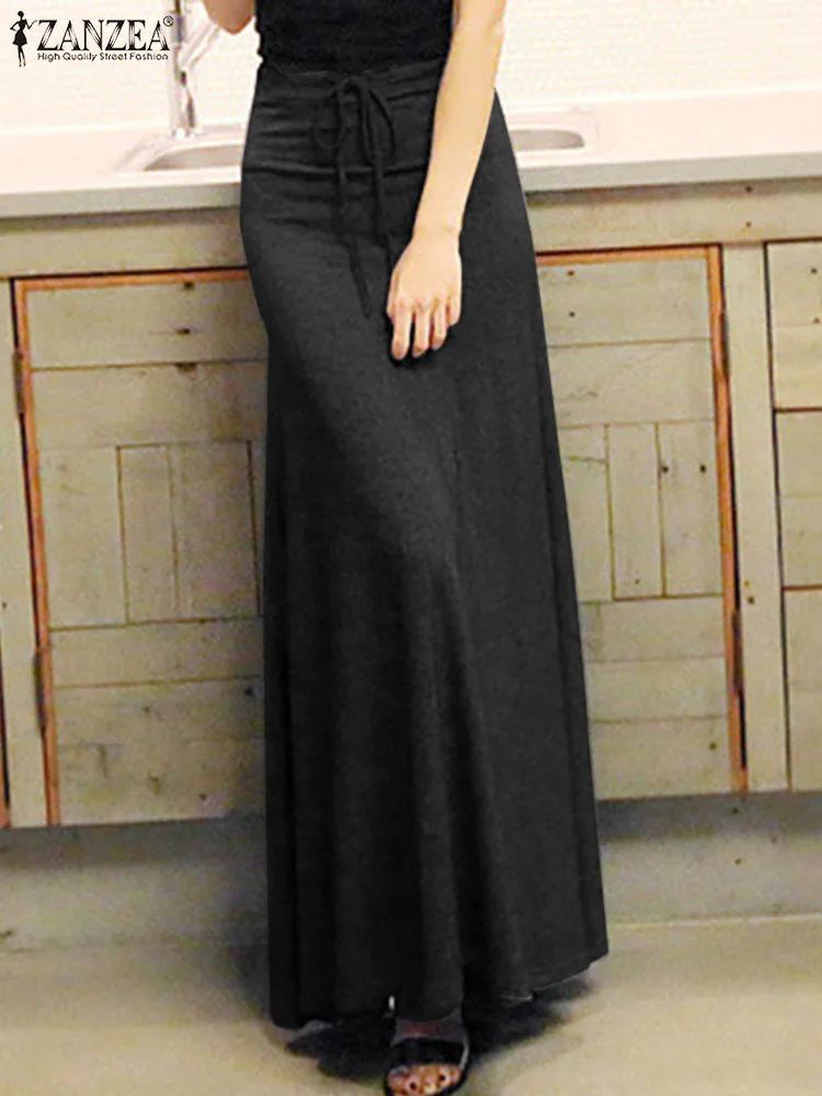 

Fashion High Waist A-line Knitted Women's Skirts Long Skirt ZANZEA Casual Solid Faldas Saia Elegant Autumn Party Skirt