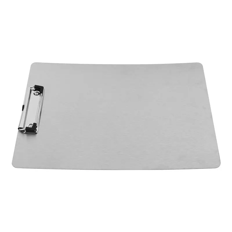 A01K-Metal Clipboard Folder A4 Stainless Steel Clip Board Bill Storage Folder Writing File Board Menu Splint For Business