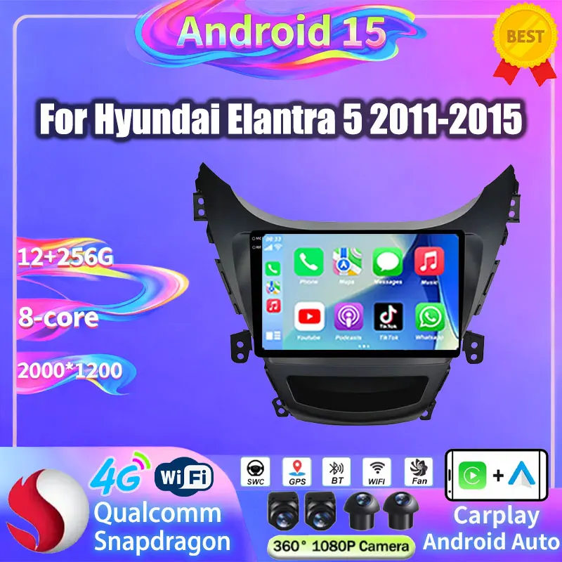 Android 15 Car Radio For Hyundai Elantra Avante I35 5 MD 2011 2012 2013 Multimedia Player Navigaion GPS CarPlay Autoradio QLED