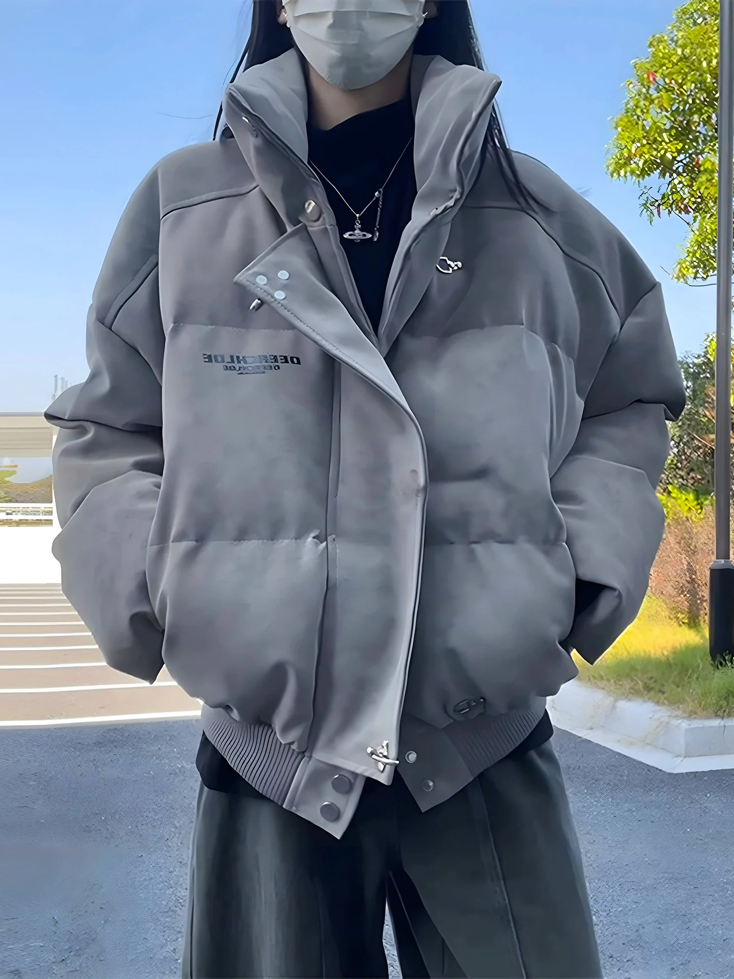 

ey Dyed PU Leather ort down Jaet Men's Winter Zipper Collar American High Street Bread Cotton Coat Warm Thiened