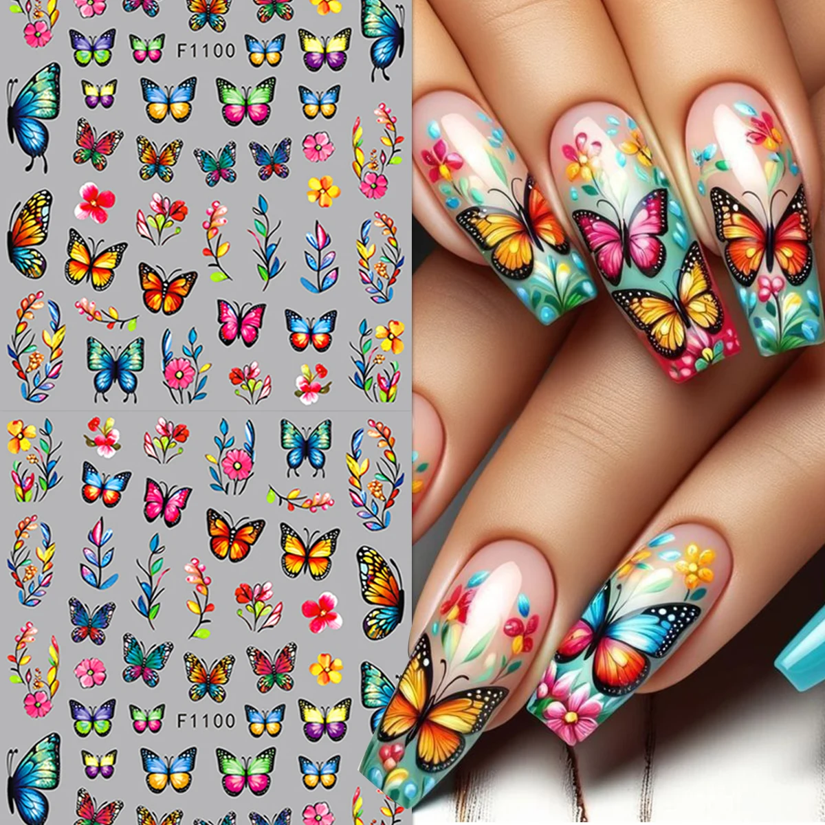 Frühlings- und Sommerblumen-Schmetterlings-Nagelsticker, einfach anzubringen für die Nageldekoration, zum Selbergestalten, als Geschenk, für Partys und zur Gestaltung von Make-up für Hochzeiten. – Detail 29