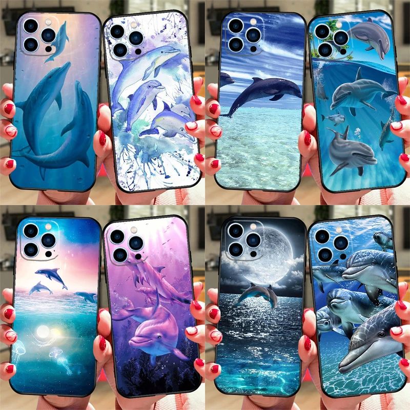 Oceaan Dolfijn Case Voor iPhone 16 15 13 11 14 Pro Max 12 Mini Plus XR X XS Max Siliconen telefoon Cover