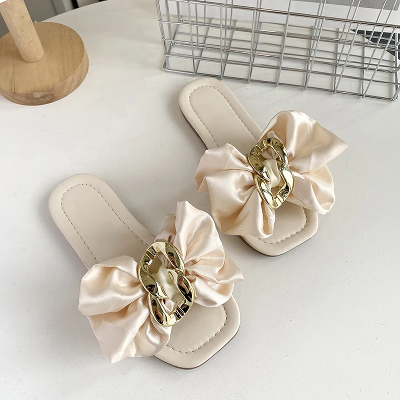 Summer Girl's Slippers Bowknot Open Toe Slip-on Casual Kid's Flat Shoe Solid Colors Beautiful Anti-slip All-match Children Shoe