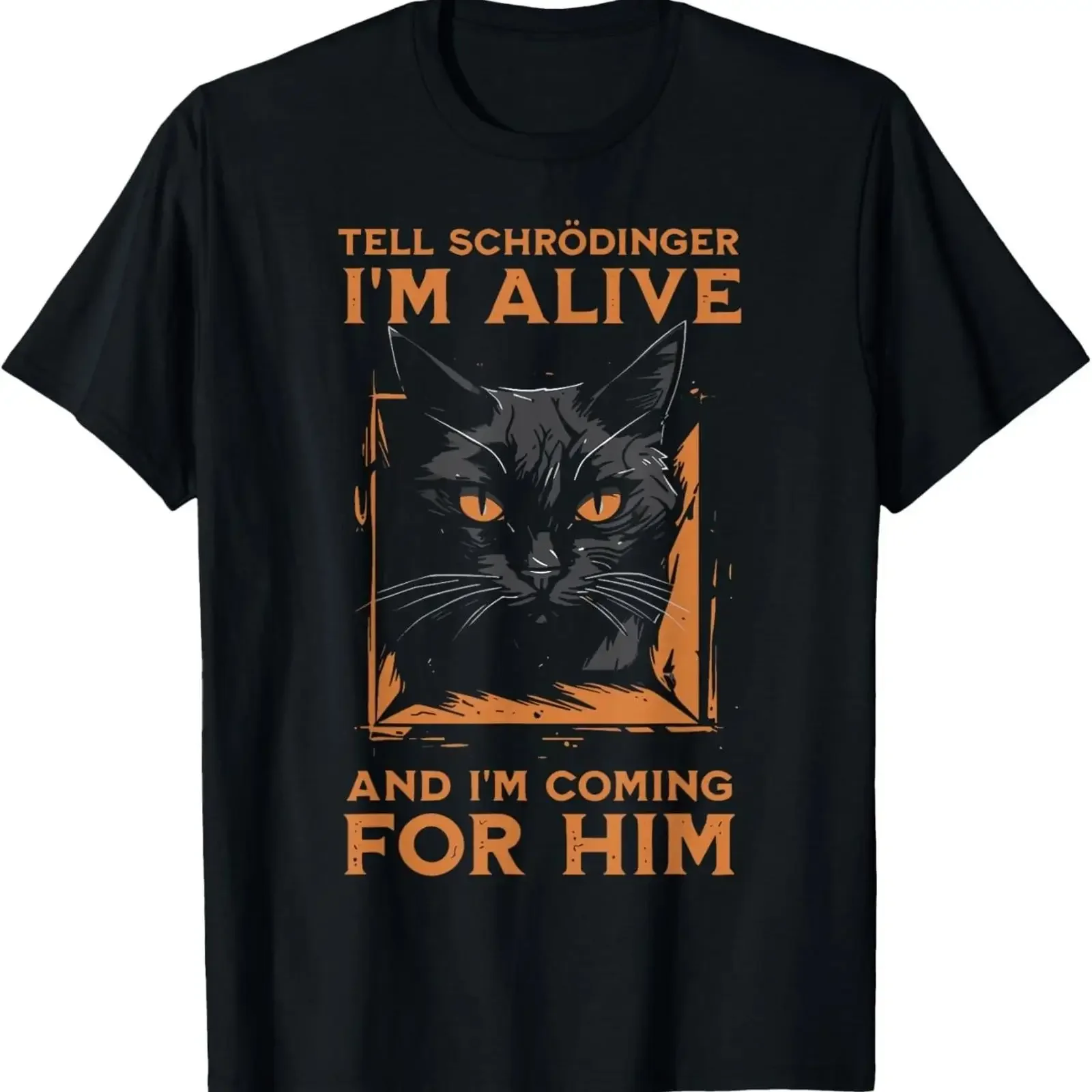 T-shirt unisexe vintage lavé et élégant « Tell Schrodinger I'm Alive Science Humor Black Cat » pour un usage quotidien