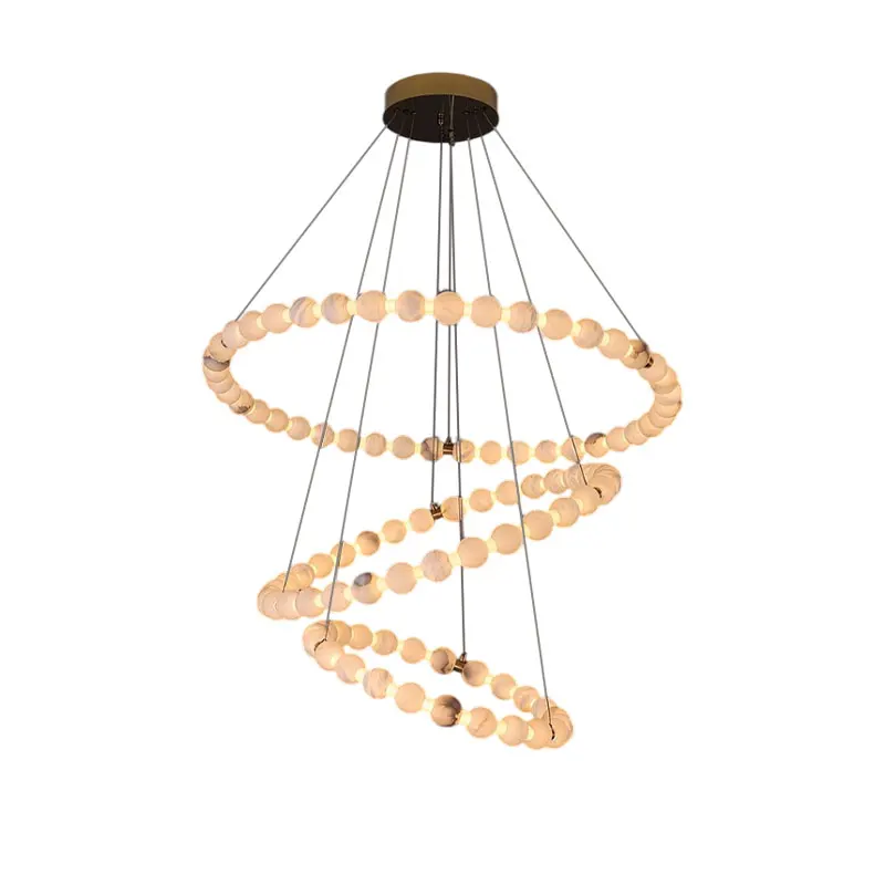 

Modern LED Spherical Marble Chandelier with Ring Stainless Steel Body Lustre, Dimmable for Living Room, Dining Room Ceiling