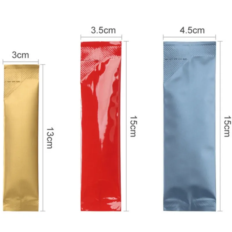 StoBag 100pcs Colorful Coffee Aluminum Foil Packaging Bag Long Small Plastic Sealing for Tea Powder Storage Pouches Portable