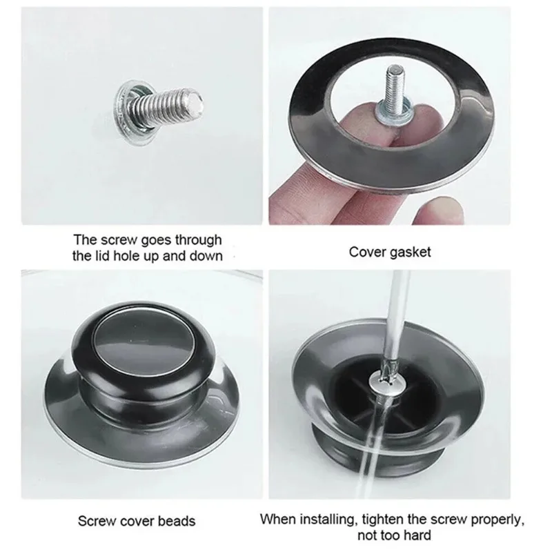 2pcs Black Stainless Steel Lid Knob 5mm-12mm Universal Replacement Carrying Handle for Glass Lid Kitchen Cookware Fixing Accesso
