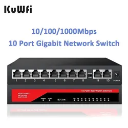 KuWFi 10 Port Gigabit Network Switch 1000Mbps Ethernet Switch RJ45 LAN Hub Desktop Fast Switch for Office Dormitory Home