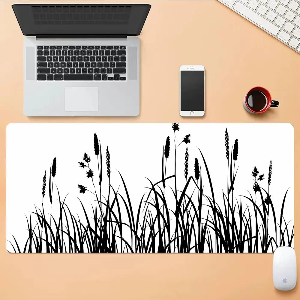 

Silhouette Of Grass Black And White Mouse Pad Desk Mouse Pad Cute HD Desk Pad Extended Gaming Keyboard Mats Large Gamer Mousepad