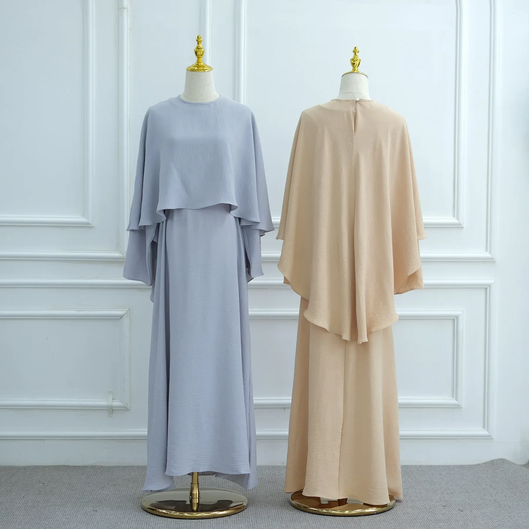 

Autumn Elegant Muslim 2 Piece Set Dress with Cape Party Abaya Muslim Dresses Arab Long Robe Morocco Dubai Kaftan Vestidos Suit