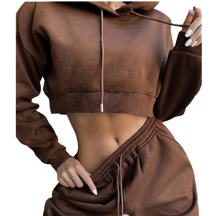 

Women's Cropped Hoodie and Jogger Pants Set Drawstring Design and Relaxed Fit Stylish Casual Two-Piece
