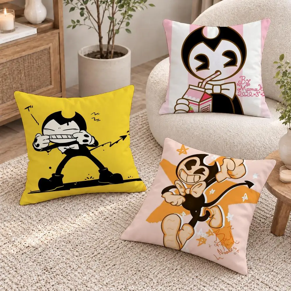 Bendy and the Ink Machine Cushion Cover Short Plush Pillow Cover, Washable Wrinkle-Resistant for Sofa Bedroom Decor Gift