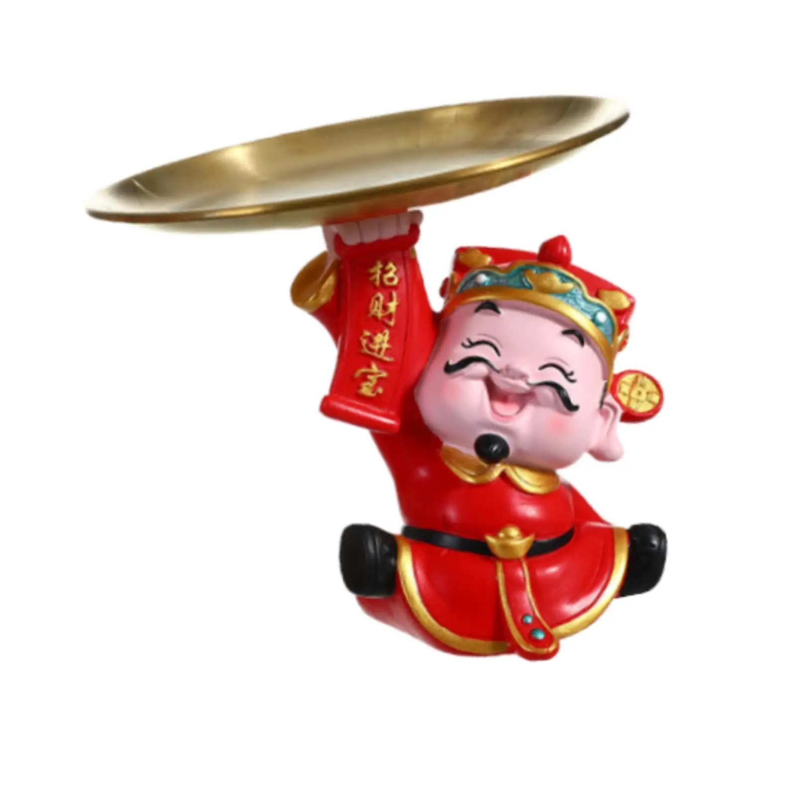 Luxury Decorative Sculpture Resin Wealth God Statue Organizer Tray for Living Room Desktop Ornament