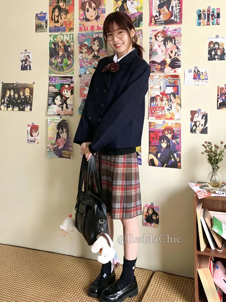 REDDACHiC Women's Plaid Tweed Skirt High Waist A-Line Knee Long Swing Tartan Pleated Skirt Vintage Trendy Student School Uniform