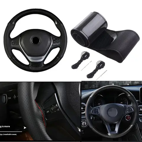 New Carbon Fiber Steering Wheel Cover Car Leather Protector Car Steering Braiding Cover 38 cm DIY Car Interior Set 10 best sales suzuki jimny steering wheel cover - №5