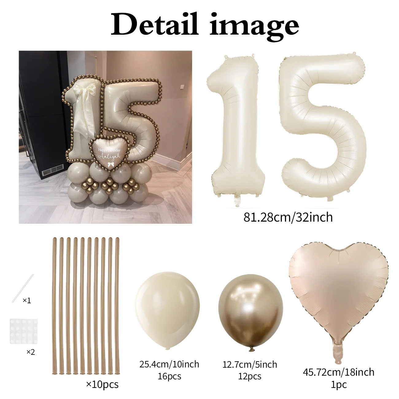 Cremeweißes digitales Säulenballon-Set, 101,6 cm, großer digitaler Ballon, Liebe, Aluminiumfolie, Ballon, Geburtstag, Jahrestag, Dekoration – Detail 7