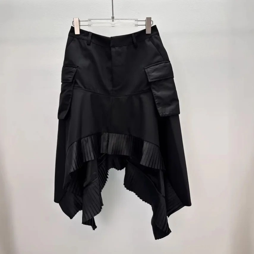 Spring and Summer Design - Deconstructed Style Wool Blend Plaid Patchwork A-line Skirt with Asymmetric Hem for Women y2k skirt