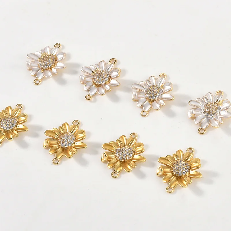 

Подвеска-цветок маргаритка из золота 18 карат с двойным креплением и цирконами, для рукоделия, браслетов, ожерелий, серег, аксессуаров