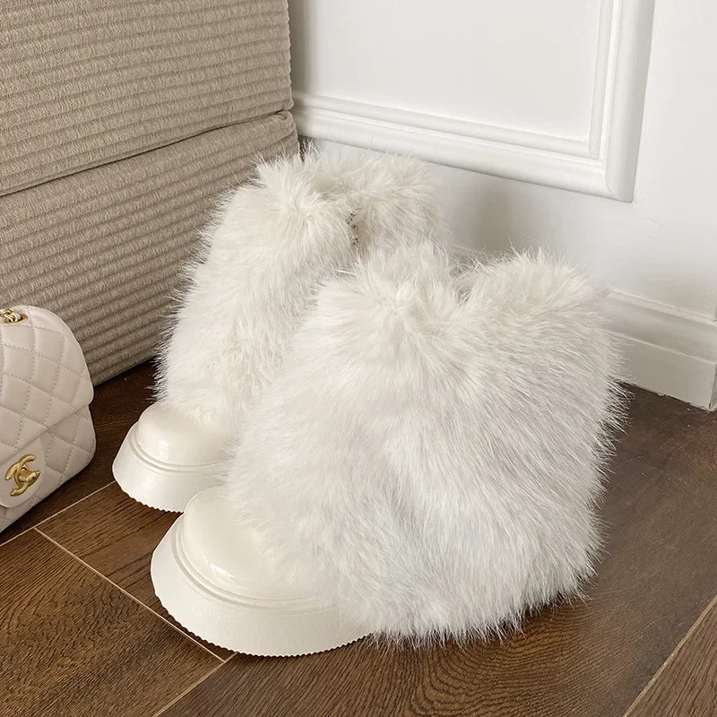 Snow Boots with Fur Women Winter Warm Shoes Platform Short Boots Female Causal Height Increasing Shoes Solid Casual Botas Mujer