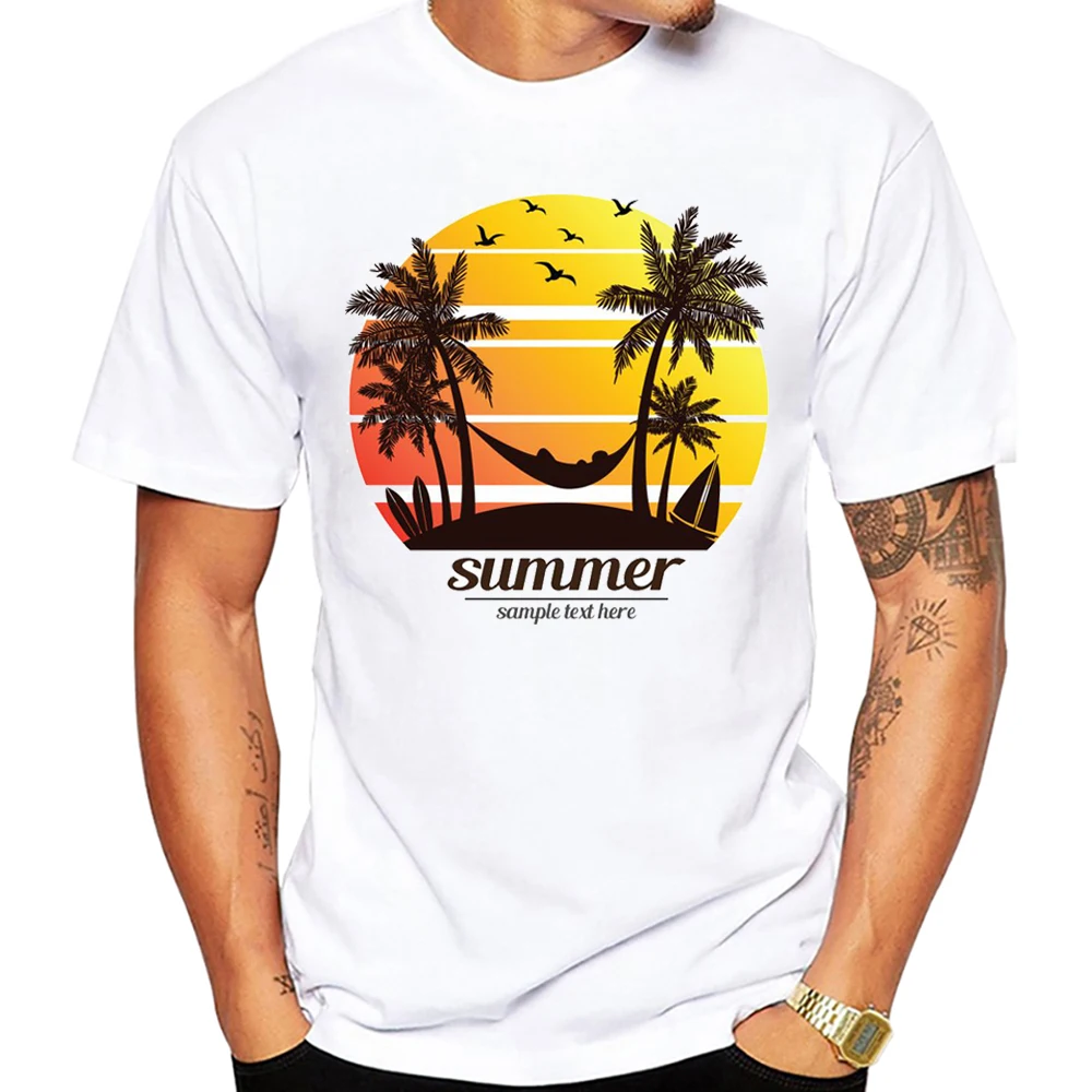 Summer Vacation Beach Scene Car Men T Shirt Graphic Vintage Beach Bus Surf Sport Cloth Retro Surfing Board Tops SUP Men Tees