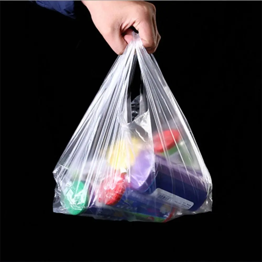 100Pcs Supermarket Plastic Bags With Handle Useful Transparent Shopping Pouches Roll Food Packaging Keep Fresh Bags