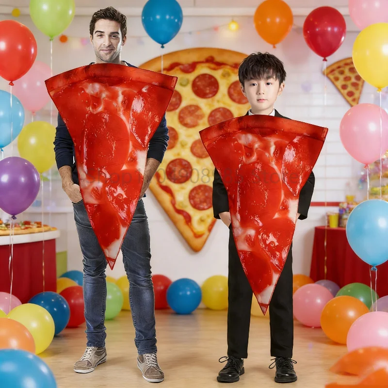 

Funny Pizza Costume Adult enfant Cosplay Food Theme Outfit Interest Pizza Slice Party Stage Performance Family Dress Up