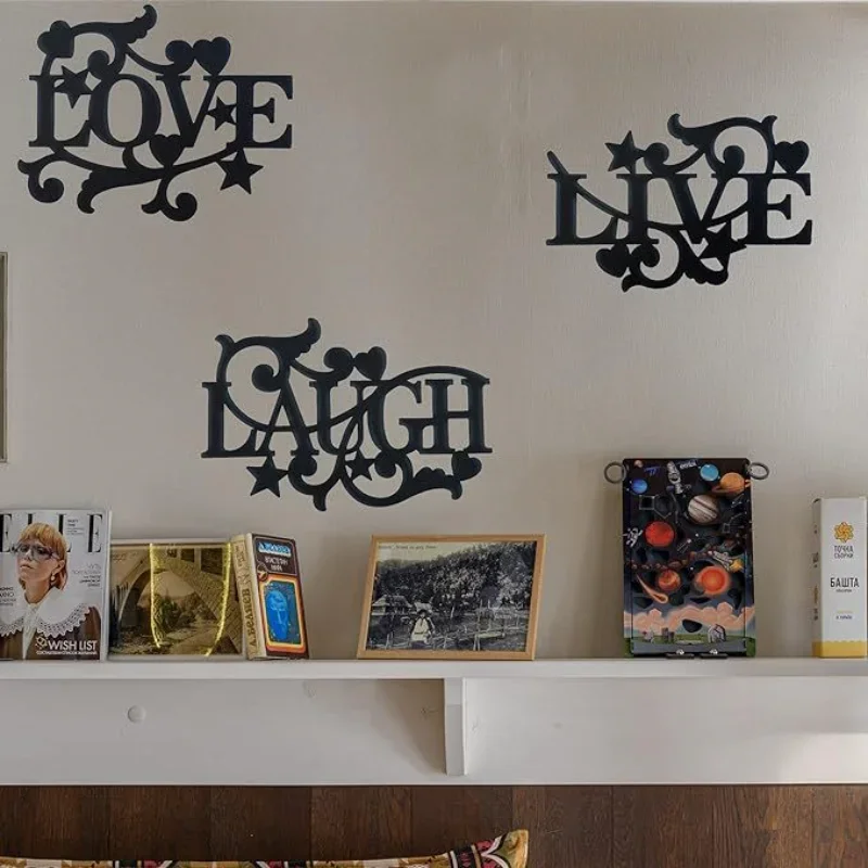 

Wrought iron wall decoration LOVE LIVE LAUGH wall art decoration matte black cutter wall