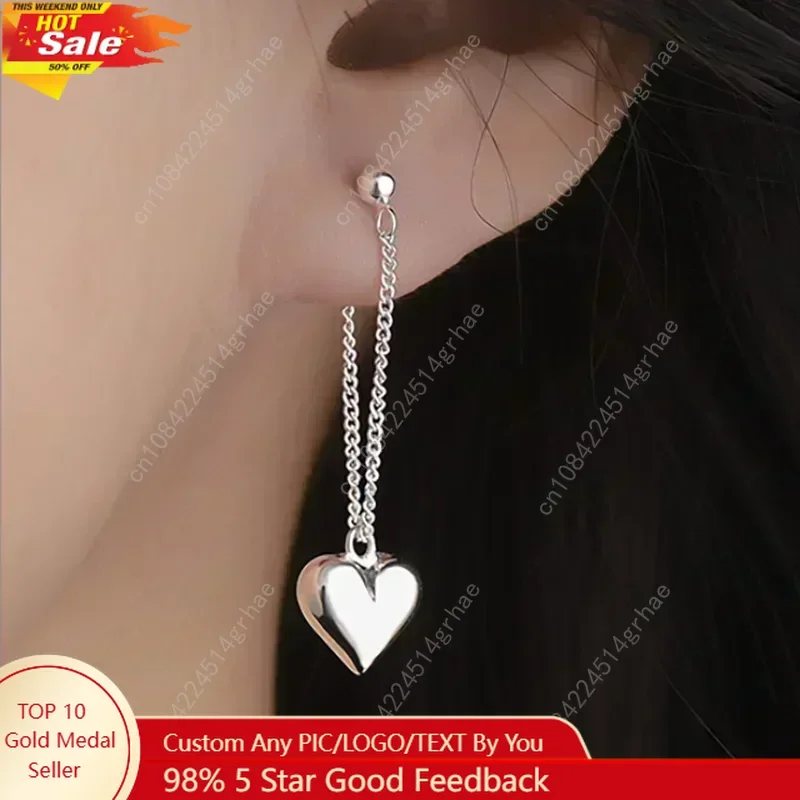 

925 Sterling Silver Earrings For Women Heart Chain Earring Jewelry Prevent Allergy Party Accessories Gift Heart Earrings