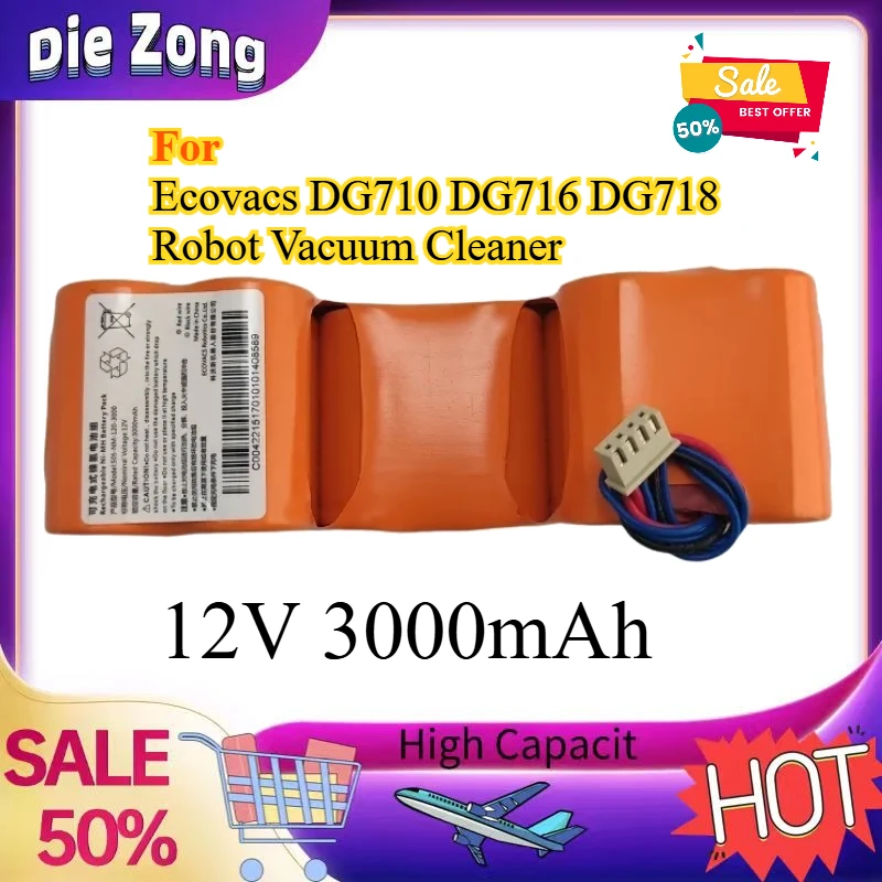 12V 3000mAh New Large Capacity Rechargeable NI-MH Battery for Ecovacs DG710 DG716 DG718 Robot Vacuum Cleaner Battery Accessories