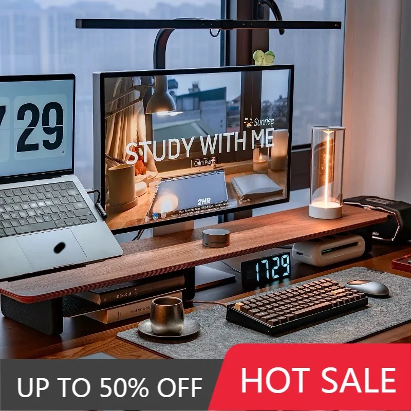 G4 Module Computer Monitor Elevated Stand Desktop Black Walnut Wooden Storage Rack Display Height Increasing Stand Office