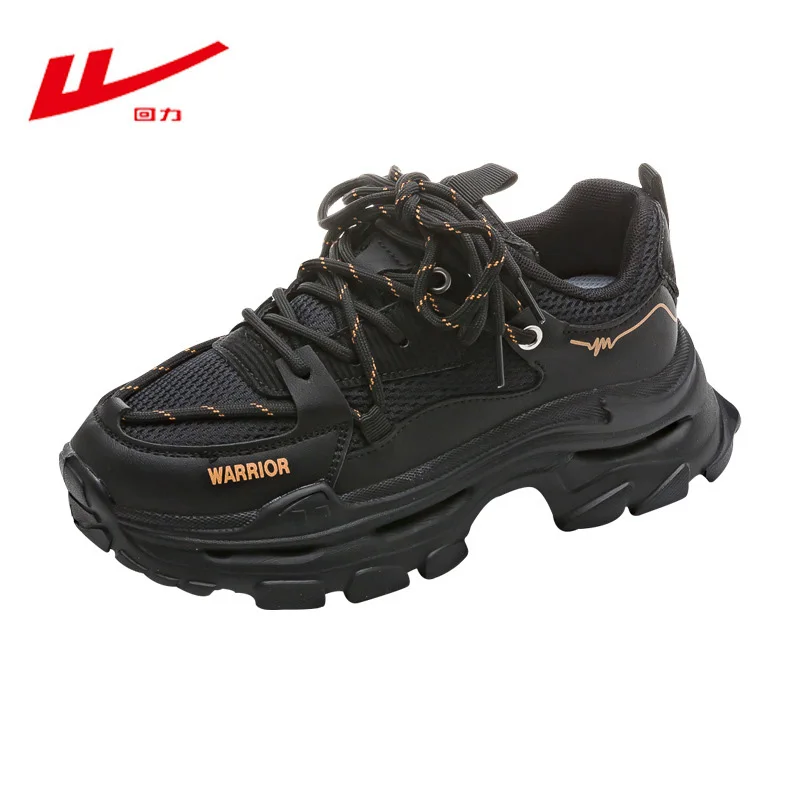 WARRIOR Black Orange Lady Punk Shoes Looks Thin Dad Shoes Heighten Comfortable Breathable Mesh Women Footwear