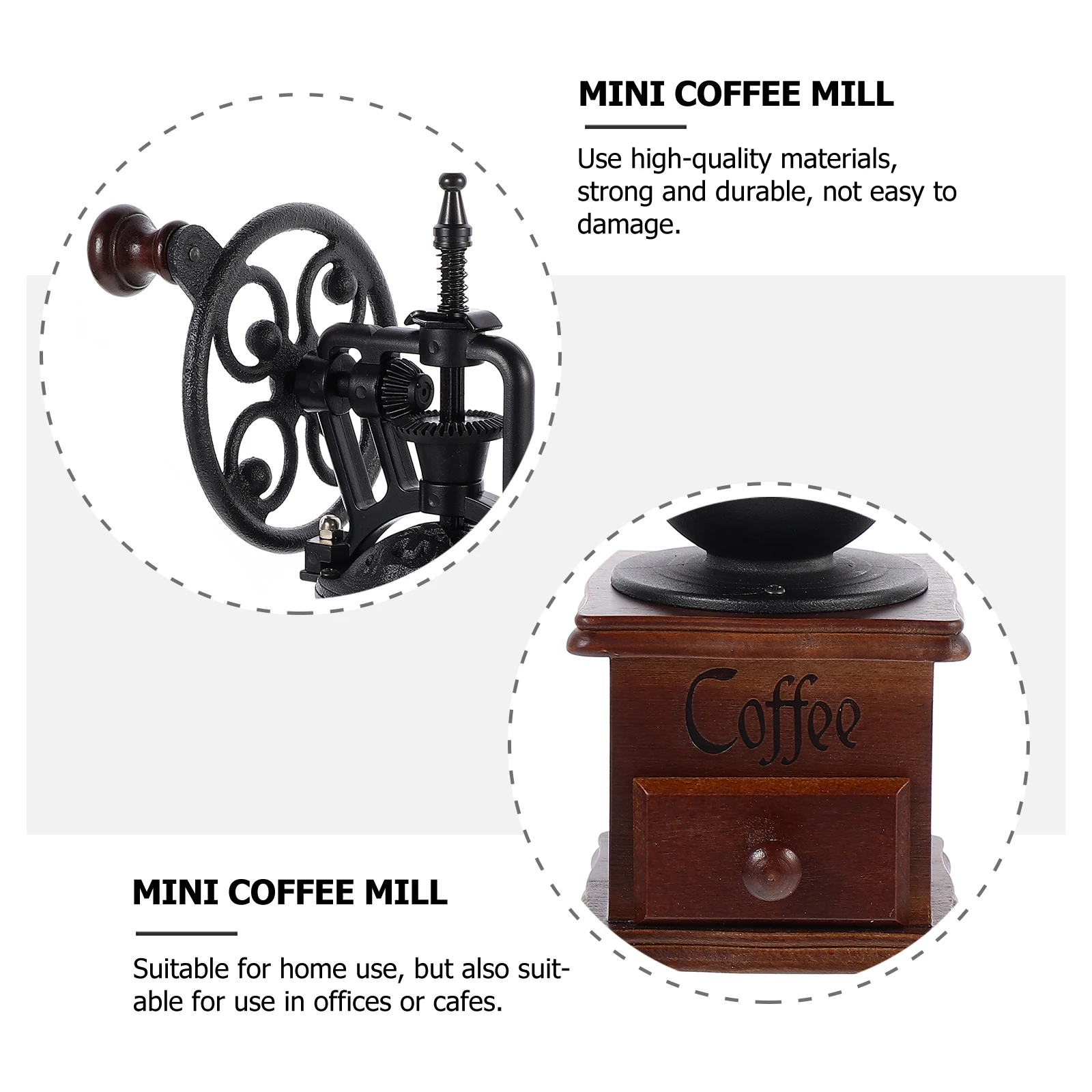 

1 шт., ручная кофемолка, портативная для кофейных зерен, винтажный железный деревянный дизайн, компактная ручная мельница для домашних путешествий