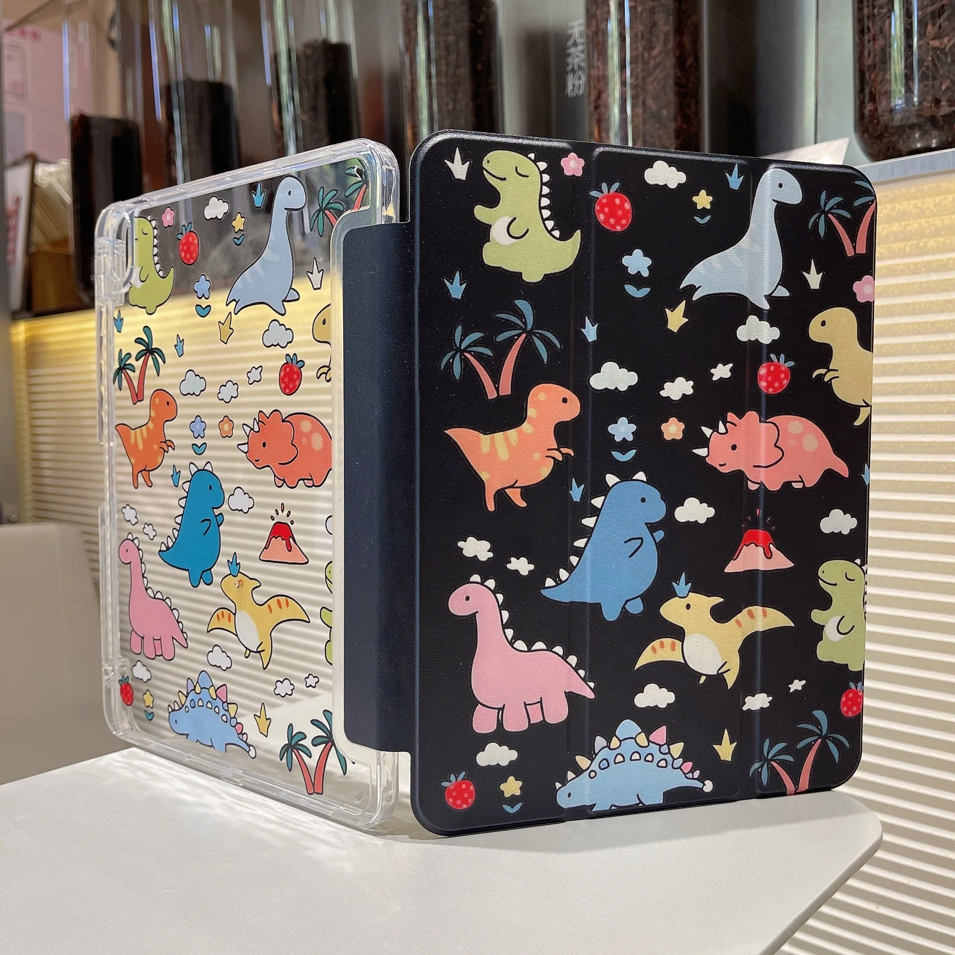 

Cartoon Dinosaur Pen Slot Tablet Case For iPad Mini6 7 Pro 2025 2024 2022 2021 2020 2019 2018 2017 11 10th Air 2 3 4 5 6 7 Cover