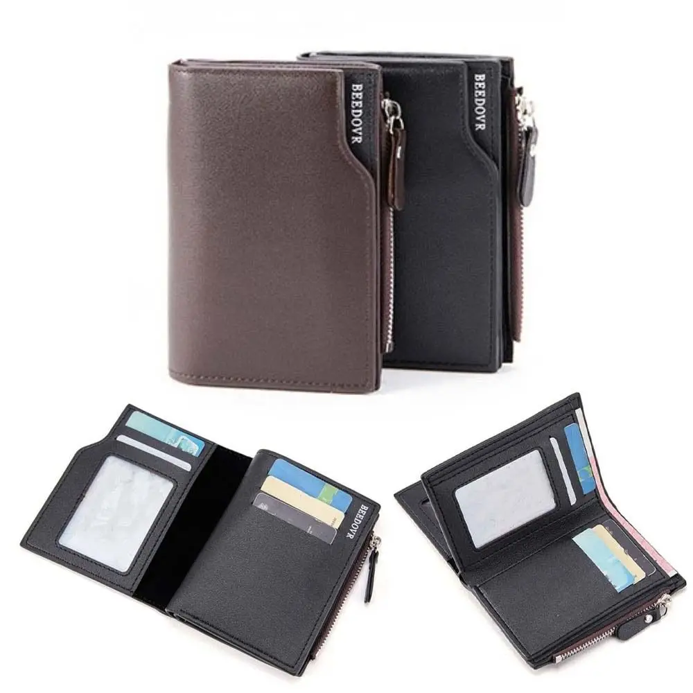 

Zipper PU Leather Wallet Waterproof ID Card Cover Short Wallet Men Cash Clip Credit Card Bag Business Card Holder Business