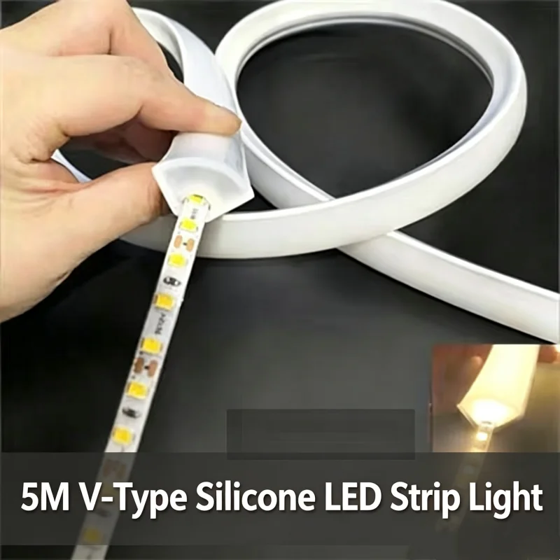 5M V-Type Led Silica Gel Neon Rope Tube Outdoor Waterproof Silicone Strip Light Flexible Linear Lamp for Wardrobe Desk Cabinet