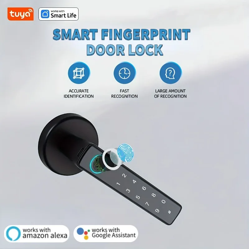 

Tuya Bluetooth Smart Door Lock Fingerprint Password Key App 4-in-1 Unlock Electronic Digital Handle Lock Apartment Home
