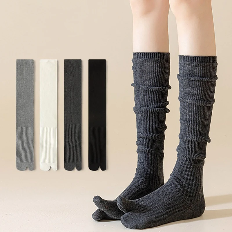 Tabi Two Toe Socks Lolita JK Knitted Stockings For Women Long Thigh High Socks Japanese Solid Knee Over Calf Split Toe Socks