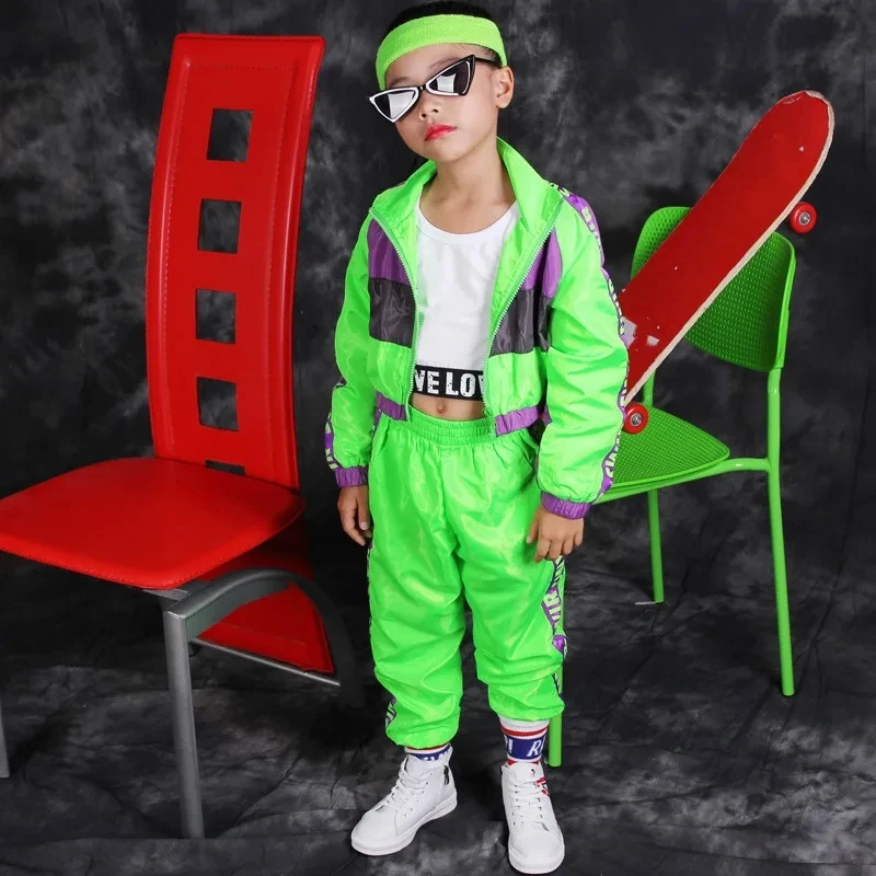 Abbigliamento da ballo hip-hop per bambini verdi Ragazze Jazz Costumi di danza moderna Abbigliamento fluorescente Abiti Costumi di scena per bambini Abiti