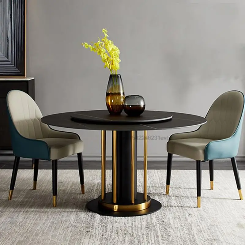 

Dining Table Combination Italian Minimalist Household Small-Sized Rock Slab Turntable Rotatable Dual-Purpose Round Furniture