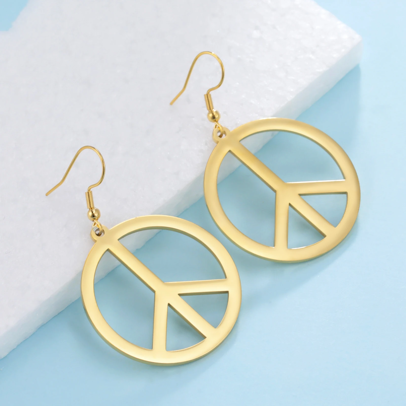 Stainless Steel Peace Sign Symbol Drop Earrings Vintage Amulet Round Geometric Earrings For Women Love Peace Person Jewelry