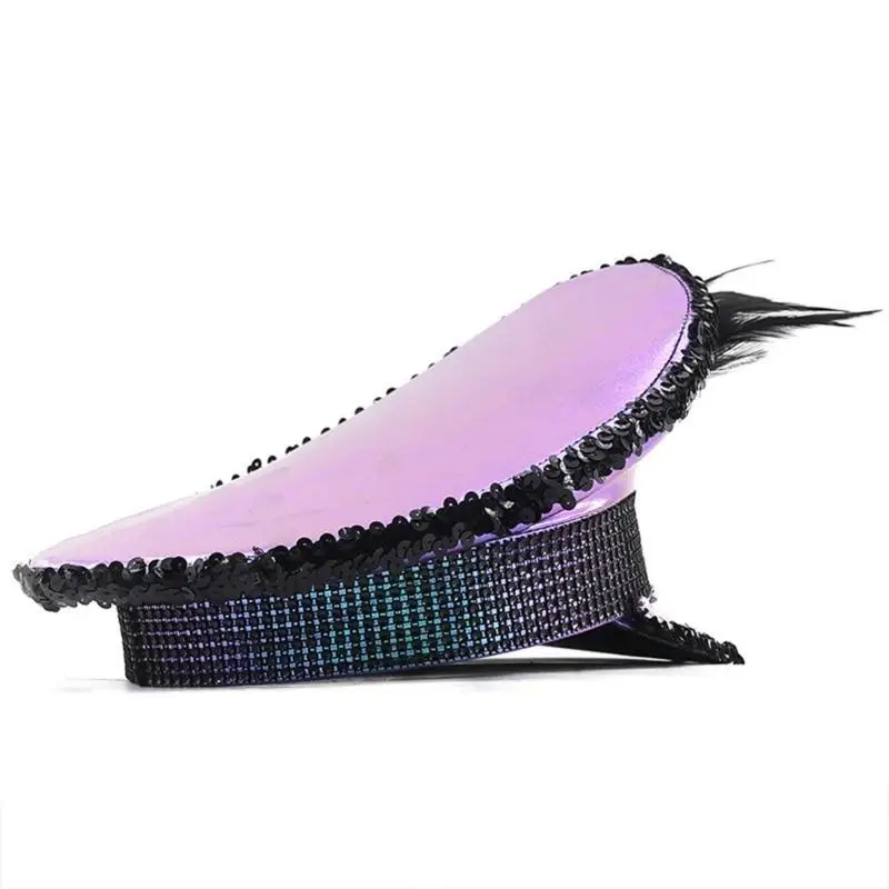 

39BB Военная шляпа для взрослых Шляпа со стразами Карнавальный праздничный костюм для взрослых Темно-синяя шляпа Капитан Ролевые